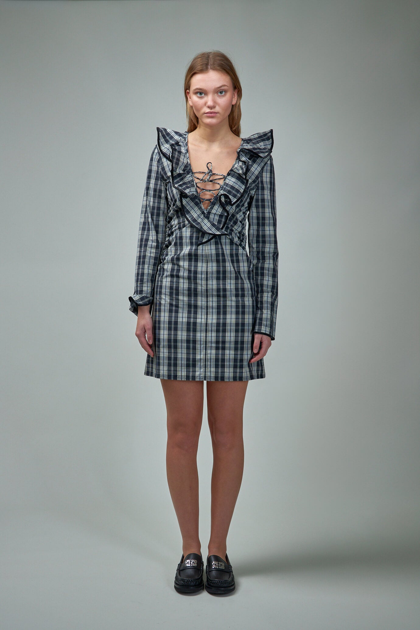 Check cotton Mini Dress black 099