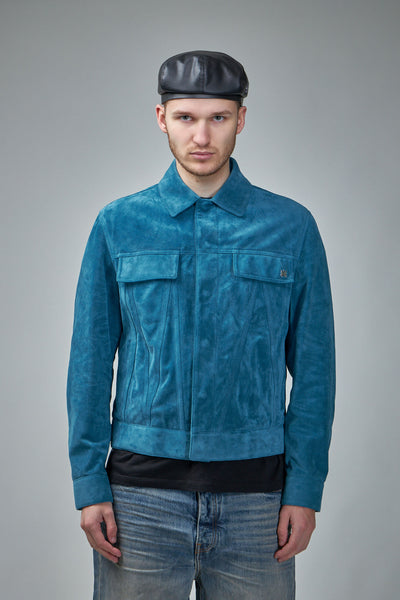 Blue suede 2025 trucker jacket