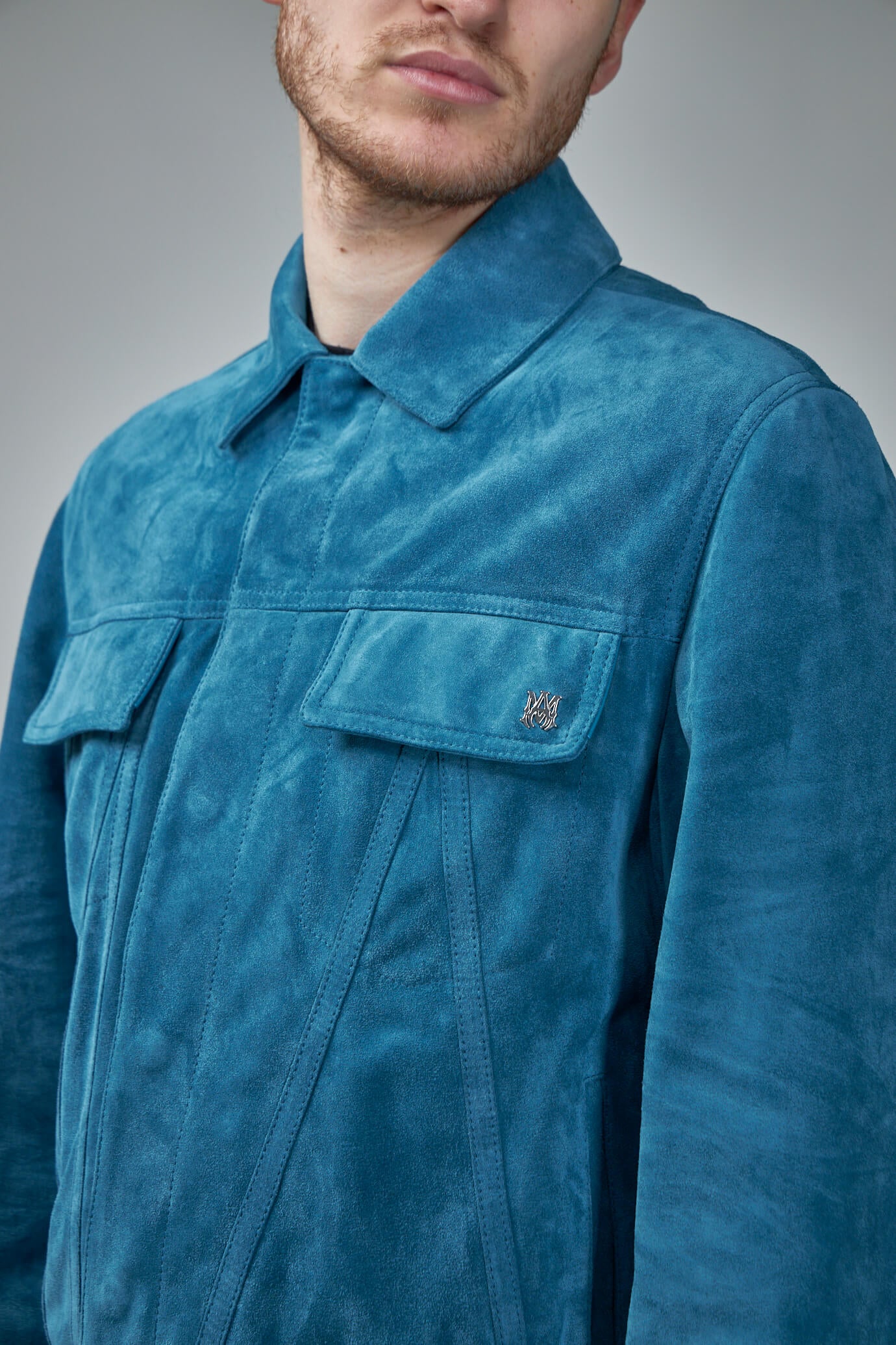 Blue suede hot sale trucker jacket