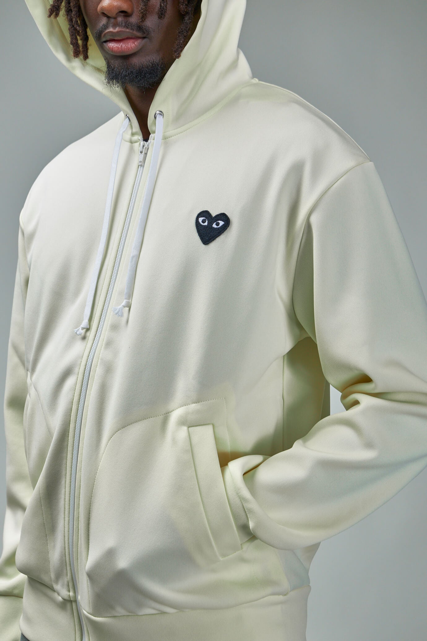 Comme des garcons cream hoodie hotsell