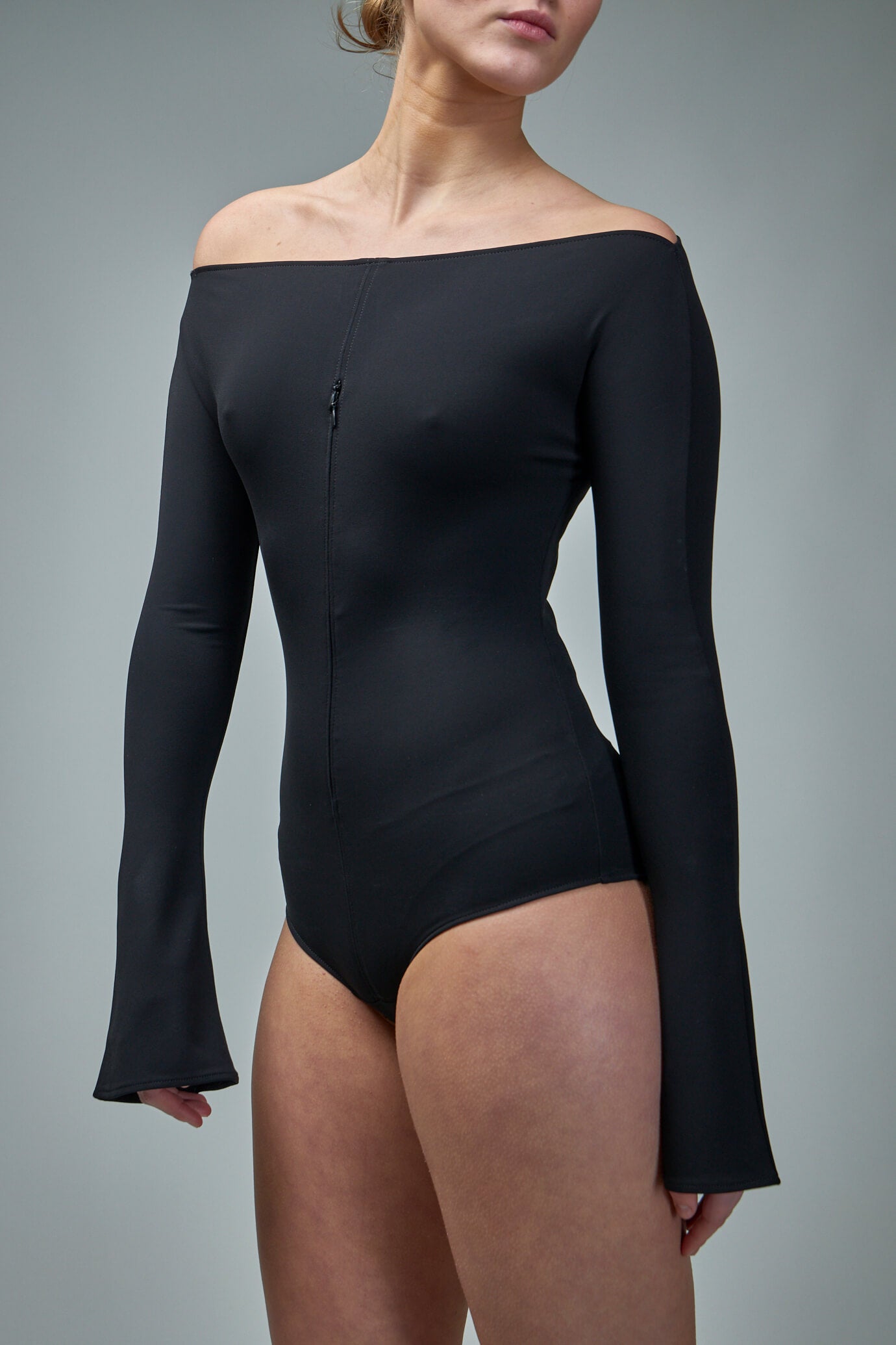 Drop zipped Crepe Jersey Bodysuit