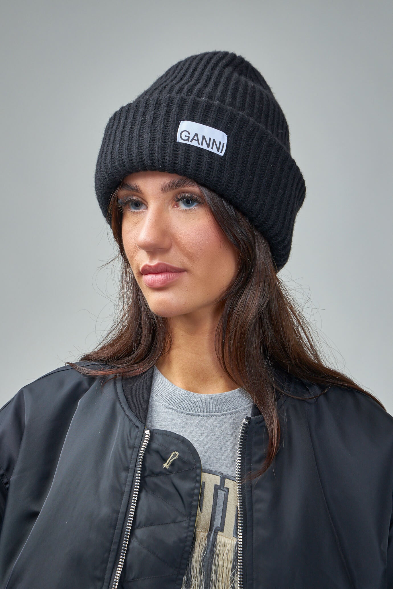 Oversized Wool Rib Knit Beanie