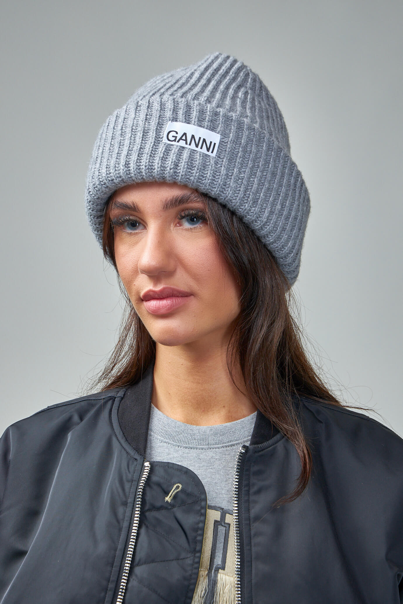 Oversized Wool Rib Knit Beanie