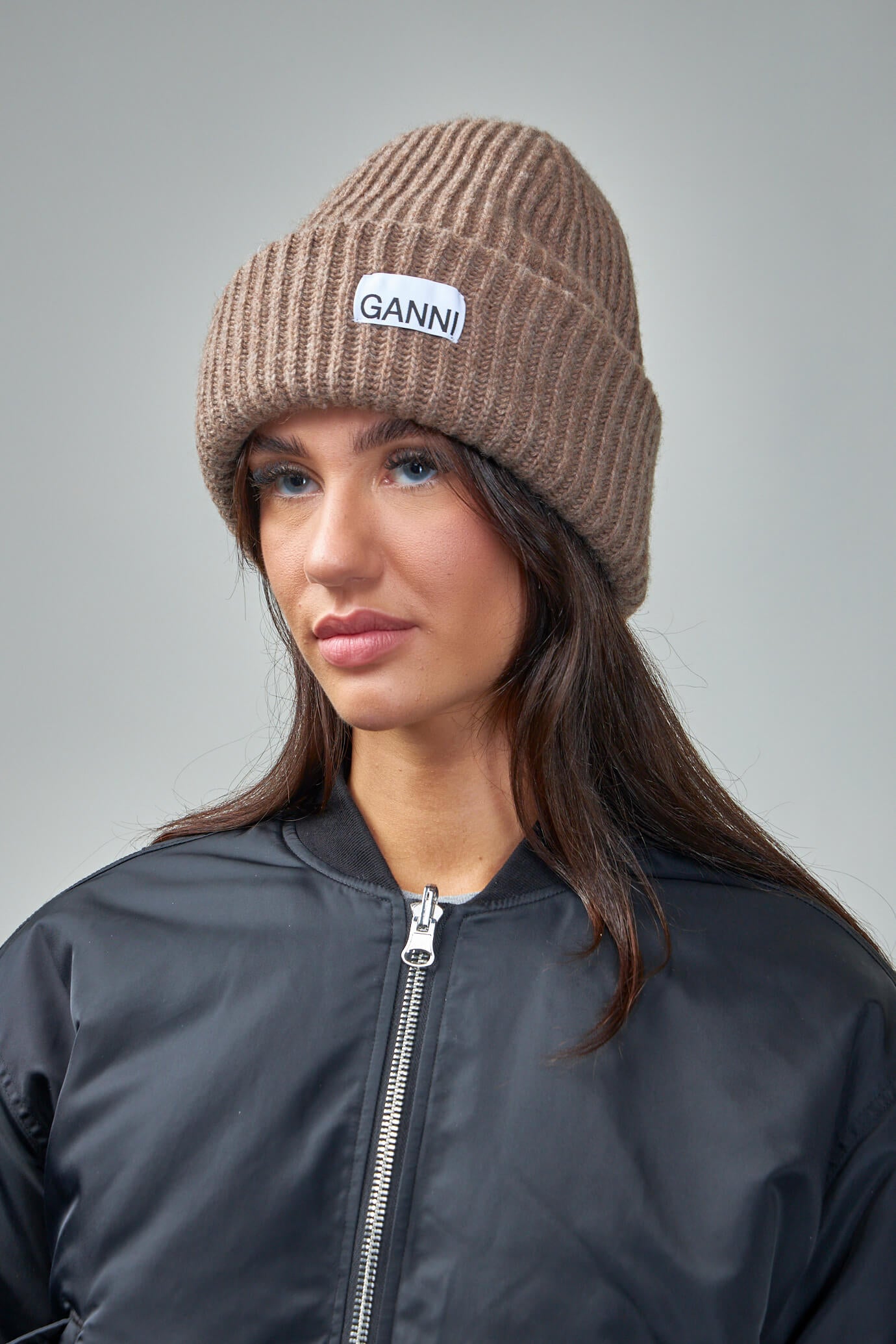 Oversized Wool Rib Knit Beanie