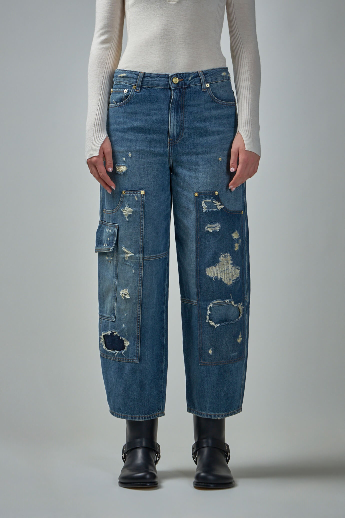 Heavy Washed Denim Carpenter Jeans