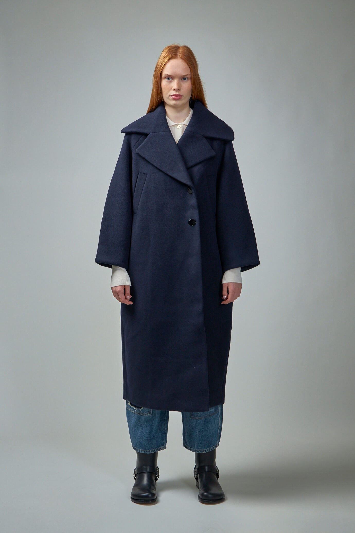 Boiled Wool Large Collar Coat