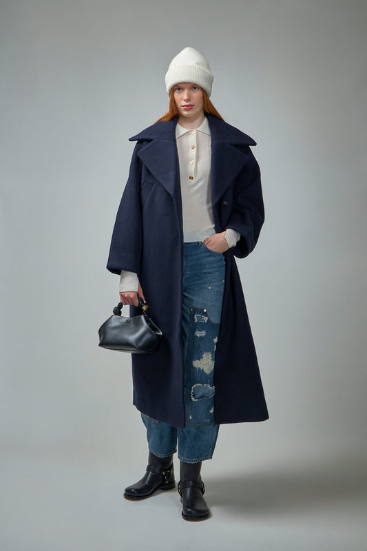 Boiled Wool Large Collar Coat