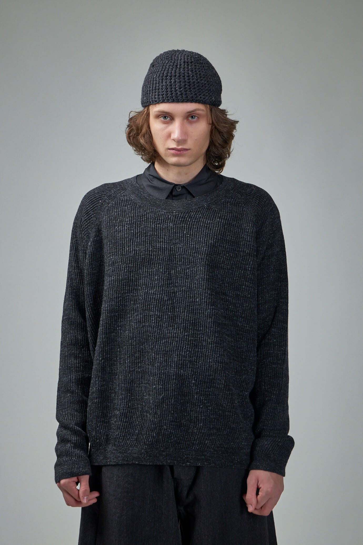 Knit#65 Long sleeve Crew Neck Mesh Knitted Tee Wool Lino