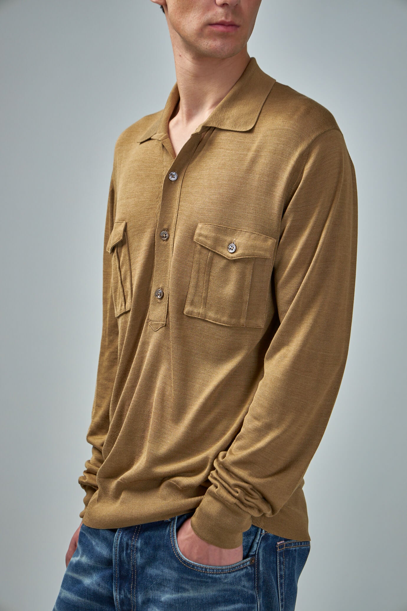 Silk Blend LS Military Polo