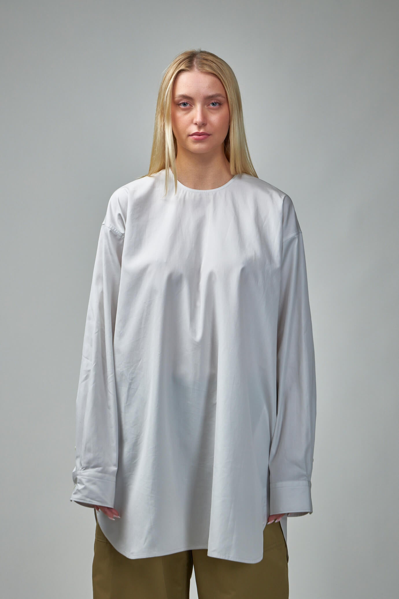 C-Neck Top With Side Pockets And Cuff Sleeves