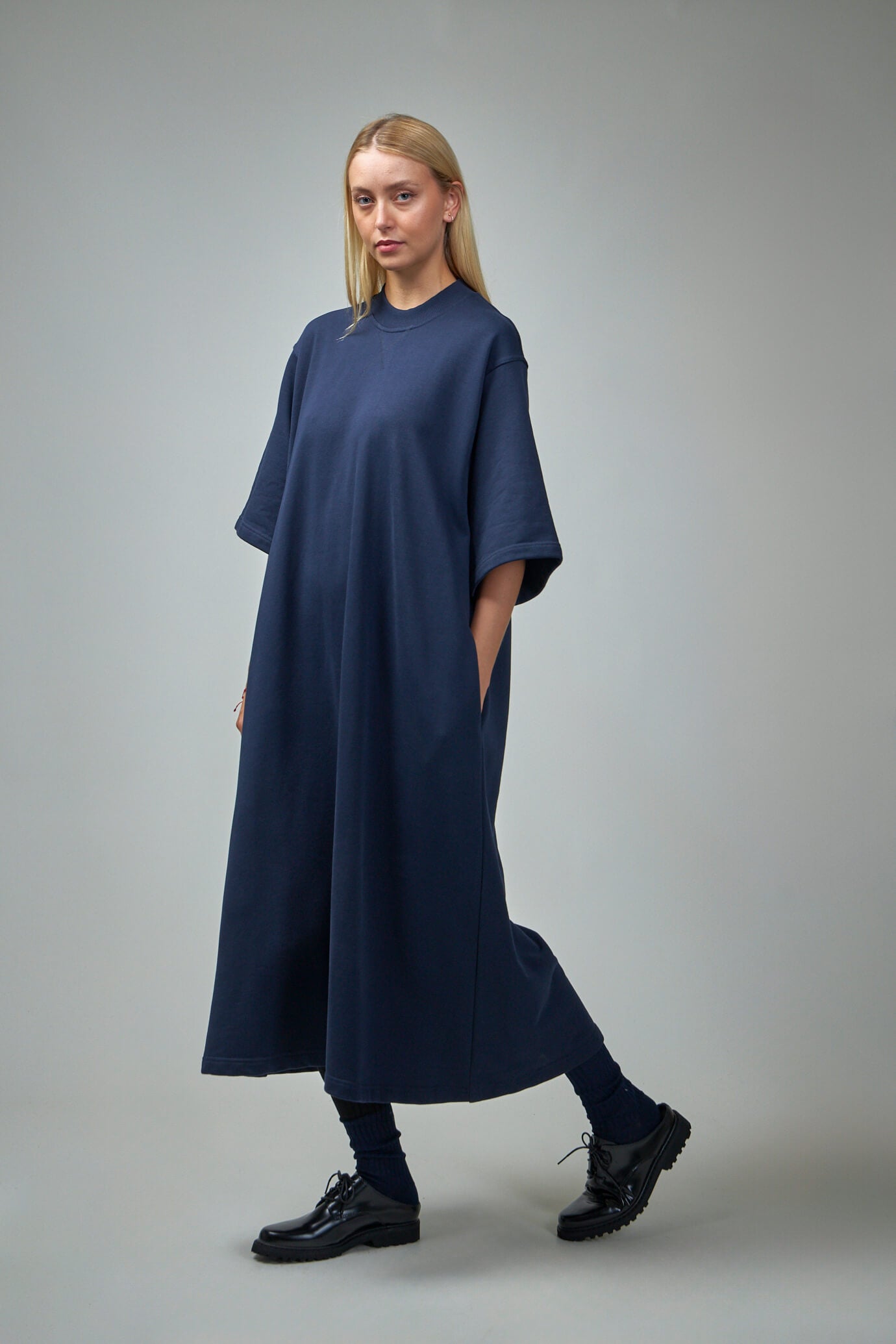 Long Dress In Cotton Fleece W top Stitch