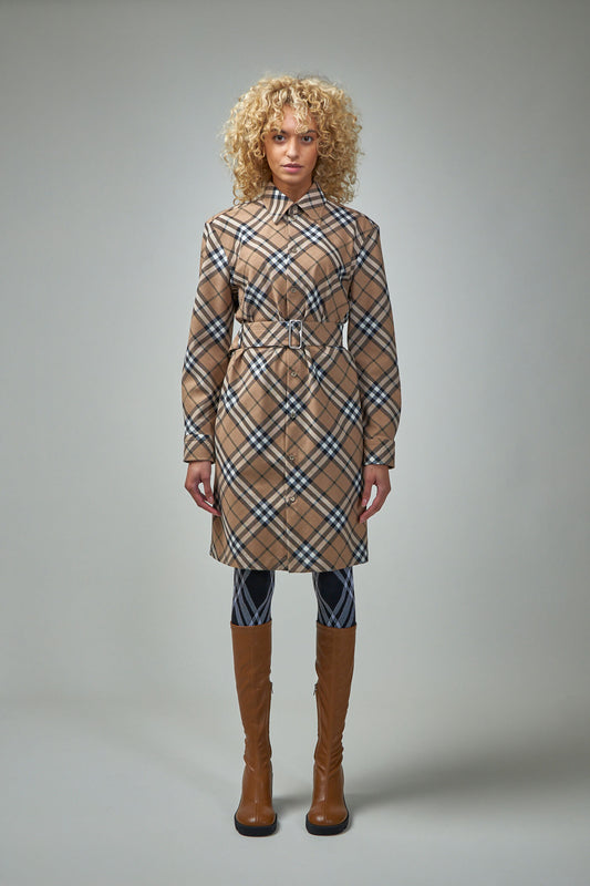 Check Wool Blend Shirt Dress