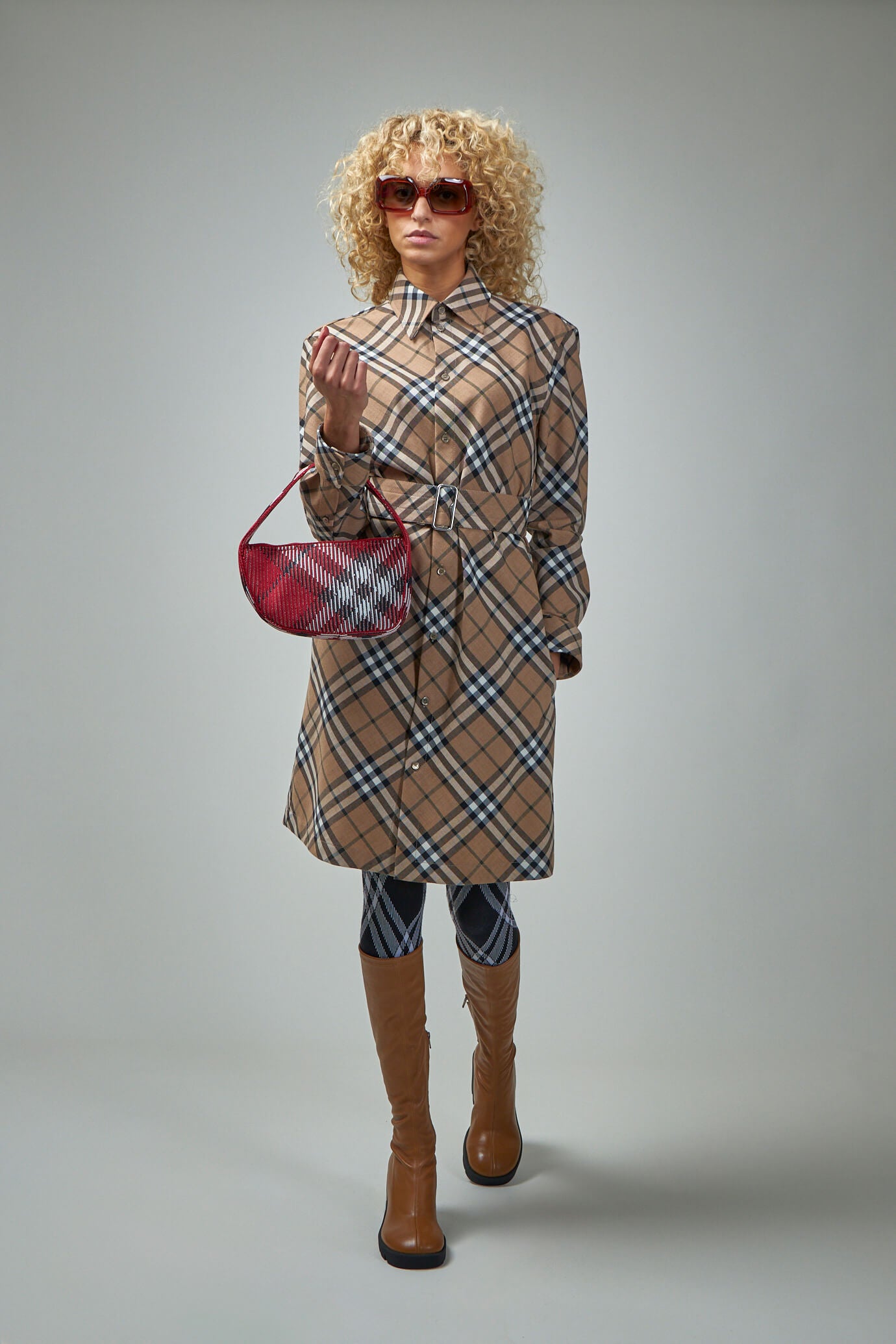 Check Wool Blend Shirt Dress