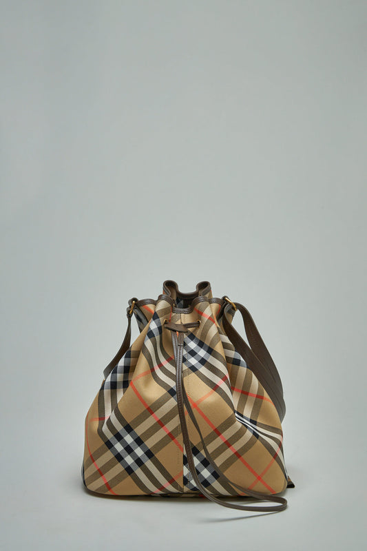 Mini Drawstring Check Bucket Bag