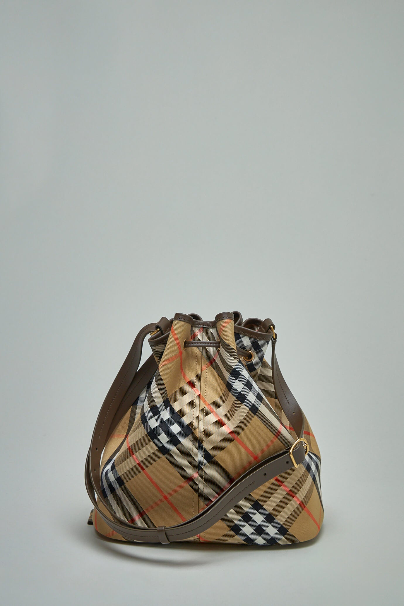 Mini Drawstring Check Bucket Bag