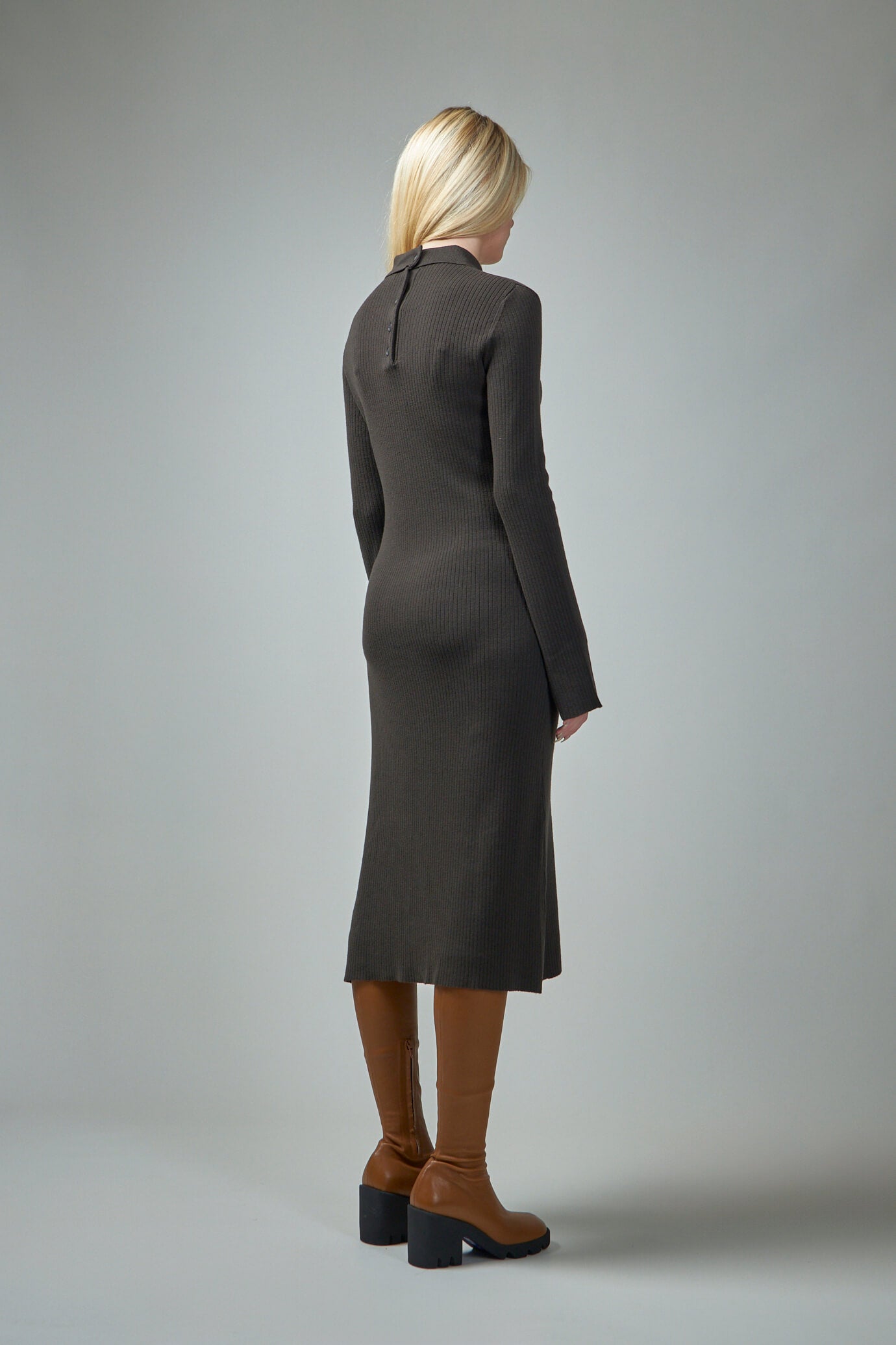 Multi-Button Midi Wool Dress