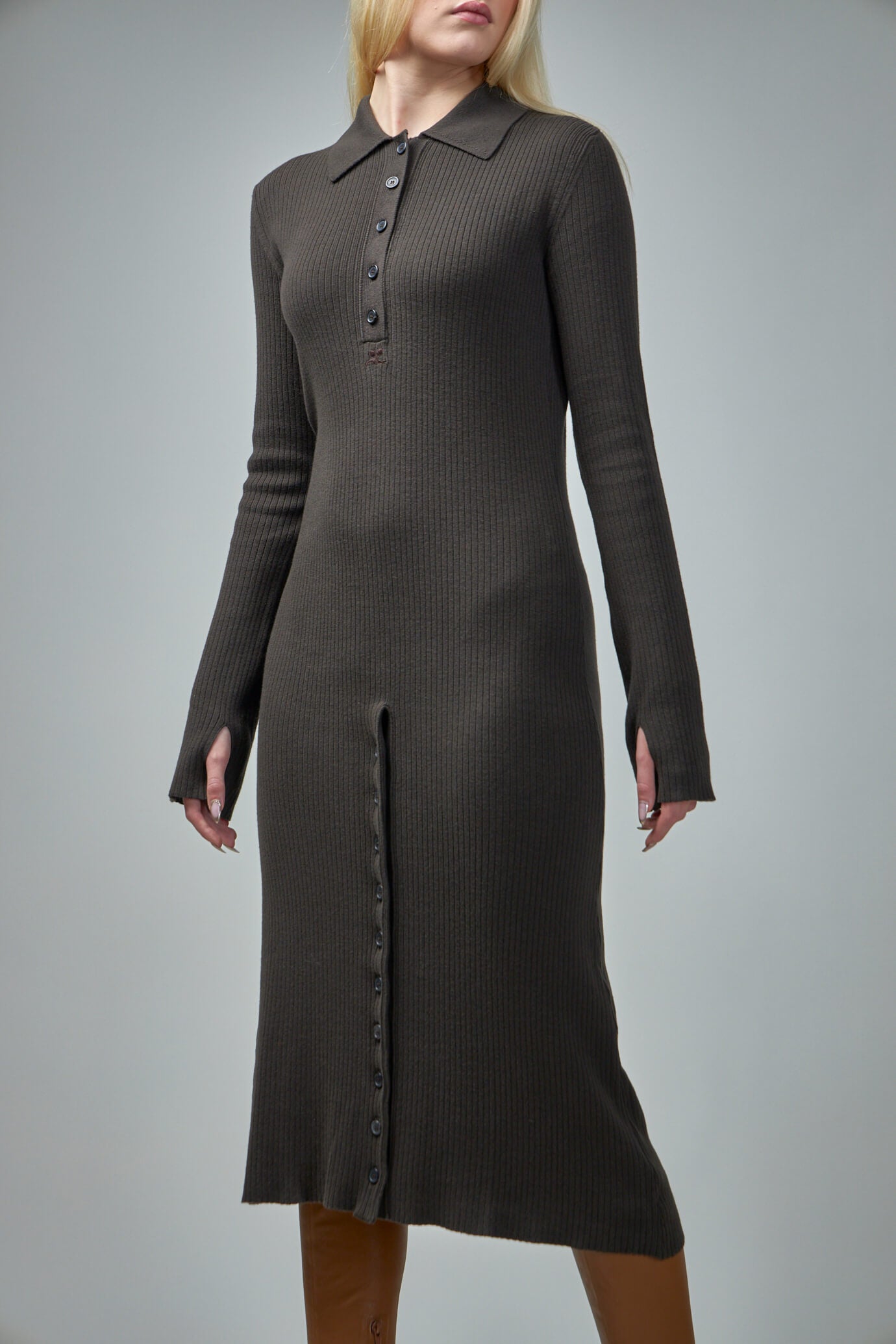 Multi-Button Midi Wool Dress