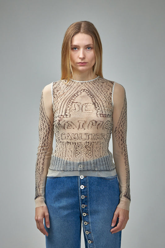 Mesh Longsleeve Top Printed 'Pull je t'aime'