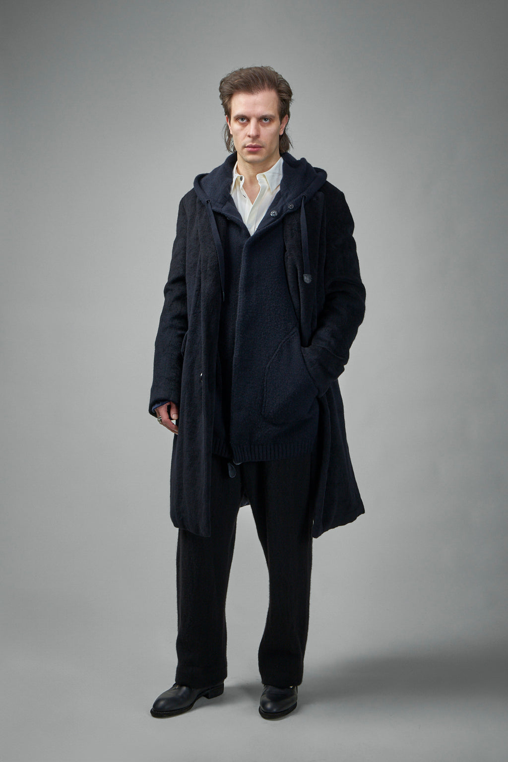 Extended-Length Long Hooded Cardigan