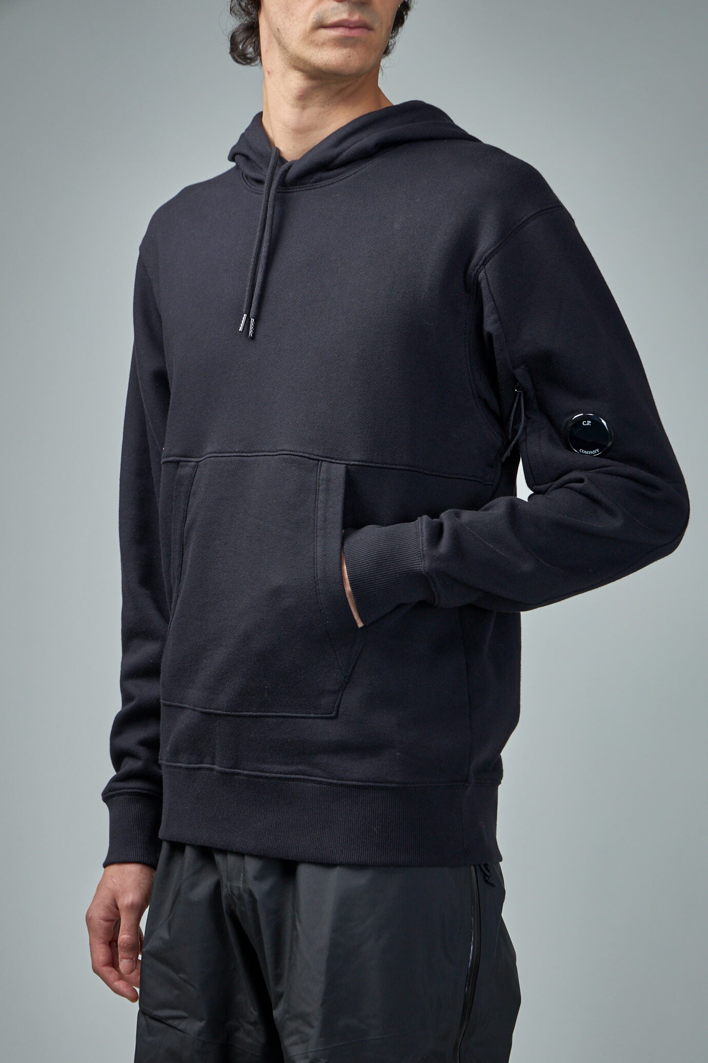 Diagonal Raised Fleece Lens Hooded Sweatshirt