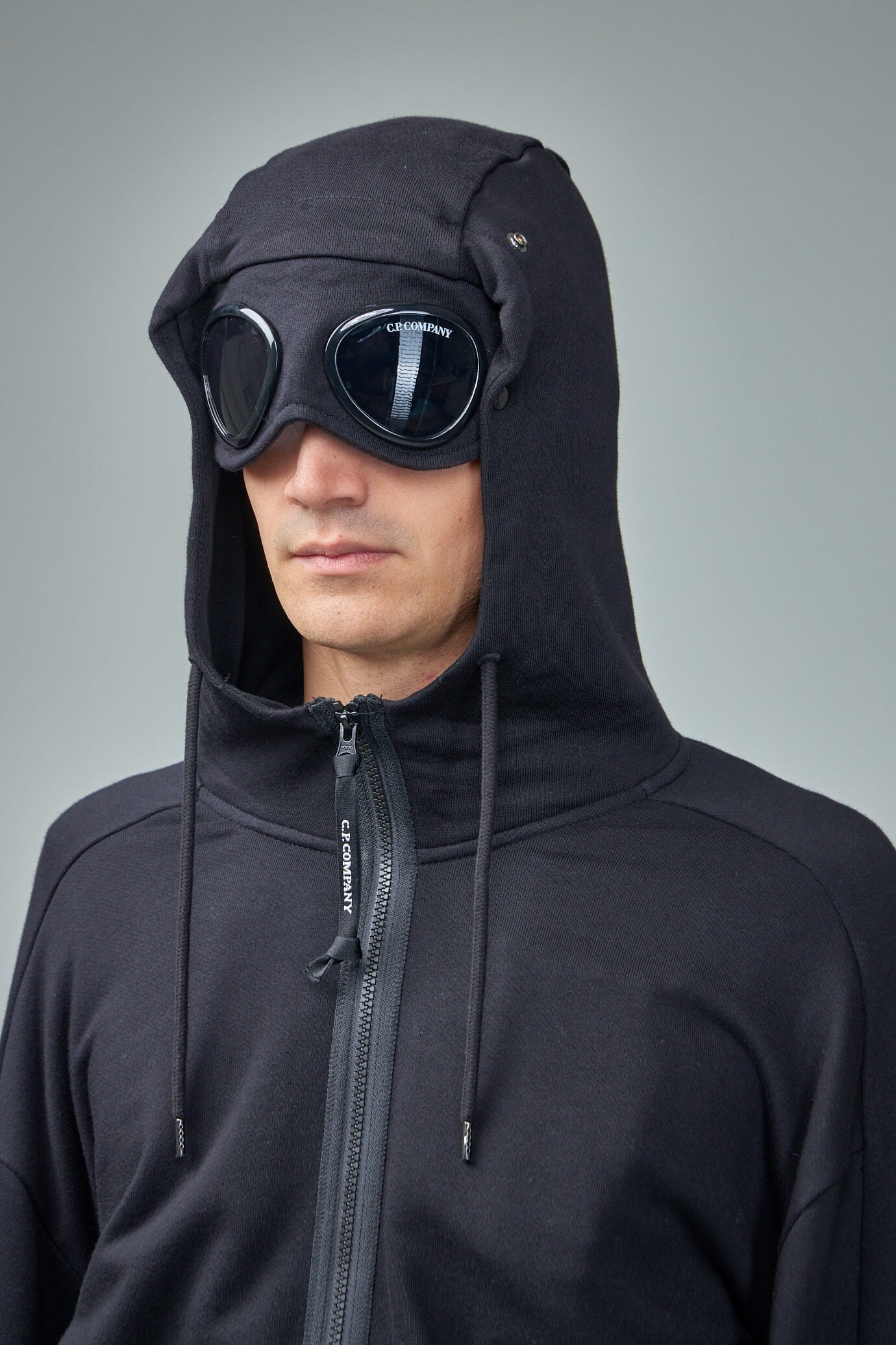 Diagonal Raised Fleece Goggle Zipped Hooded Sweatshirt