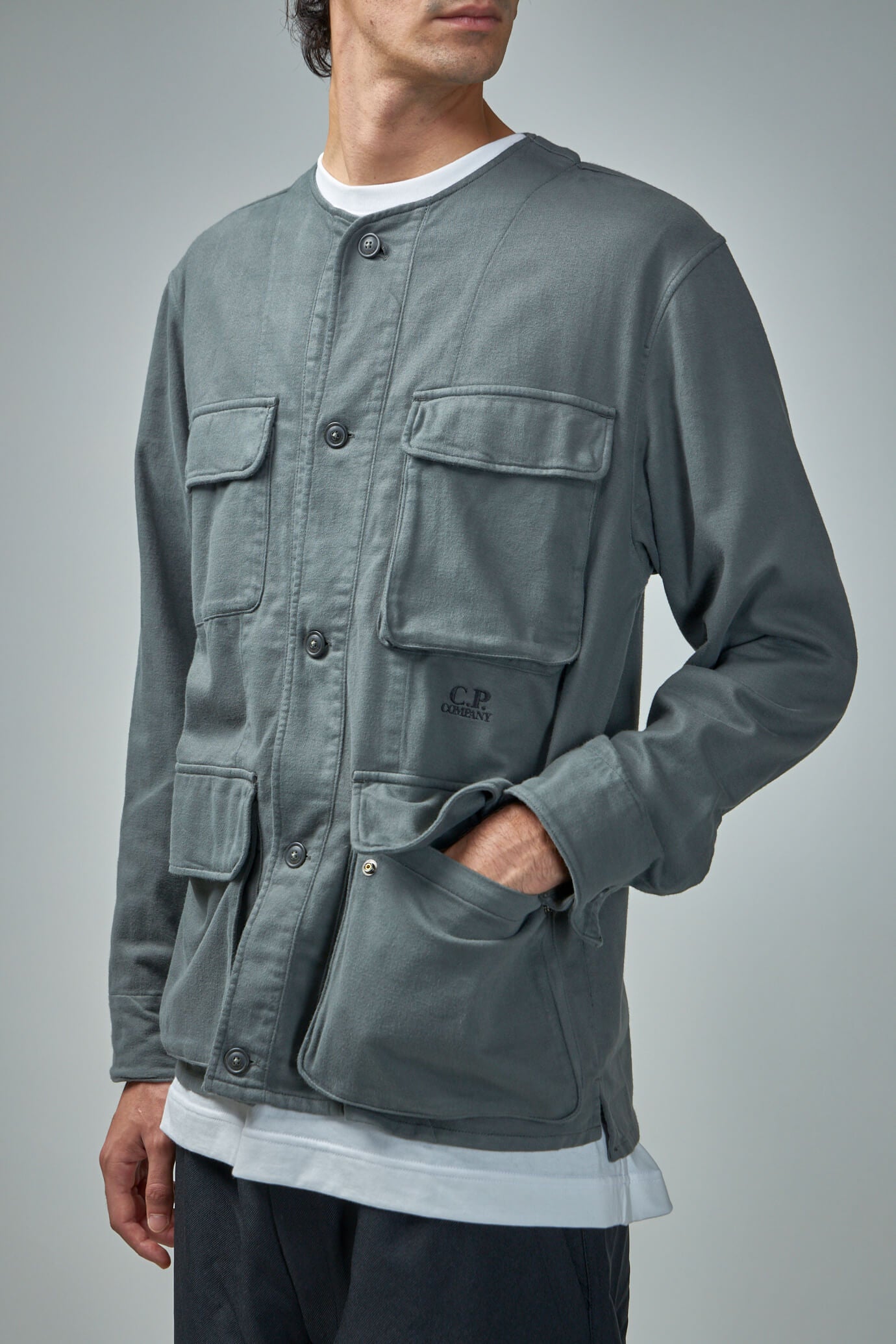 Armored Stretch Satin Liner Buttoned Overshirt