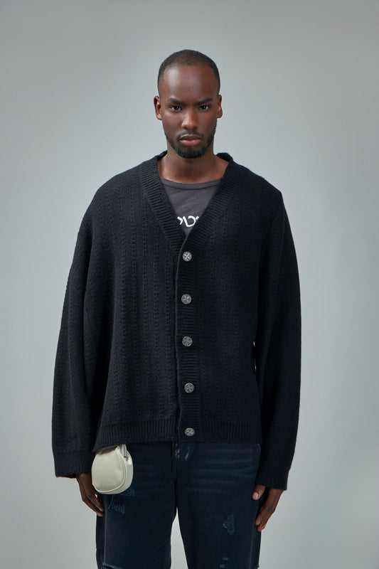 Noir Asymmetrical Cable Knit Cardigan