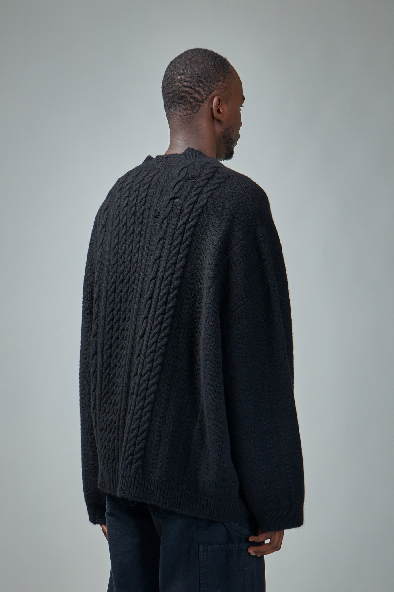 Noir Asymmetrical Cable Knit Cardigan