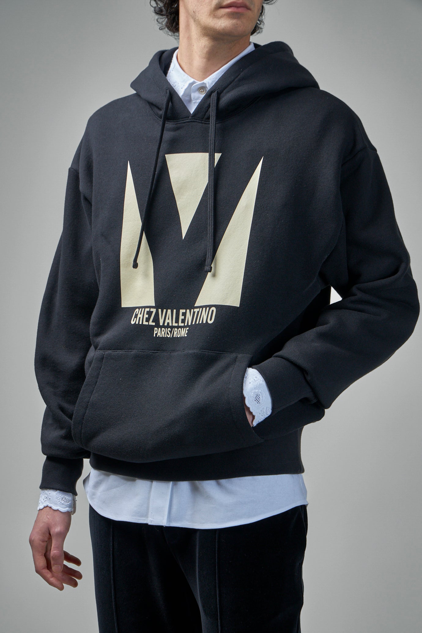 Cotton Hooded Sweatshirt with Chez Valentino Print