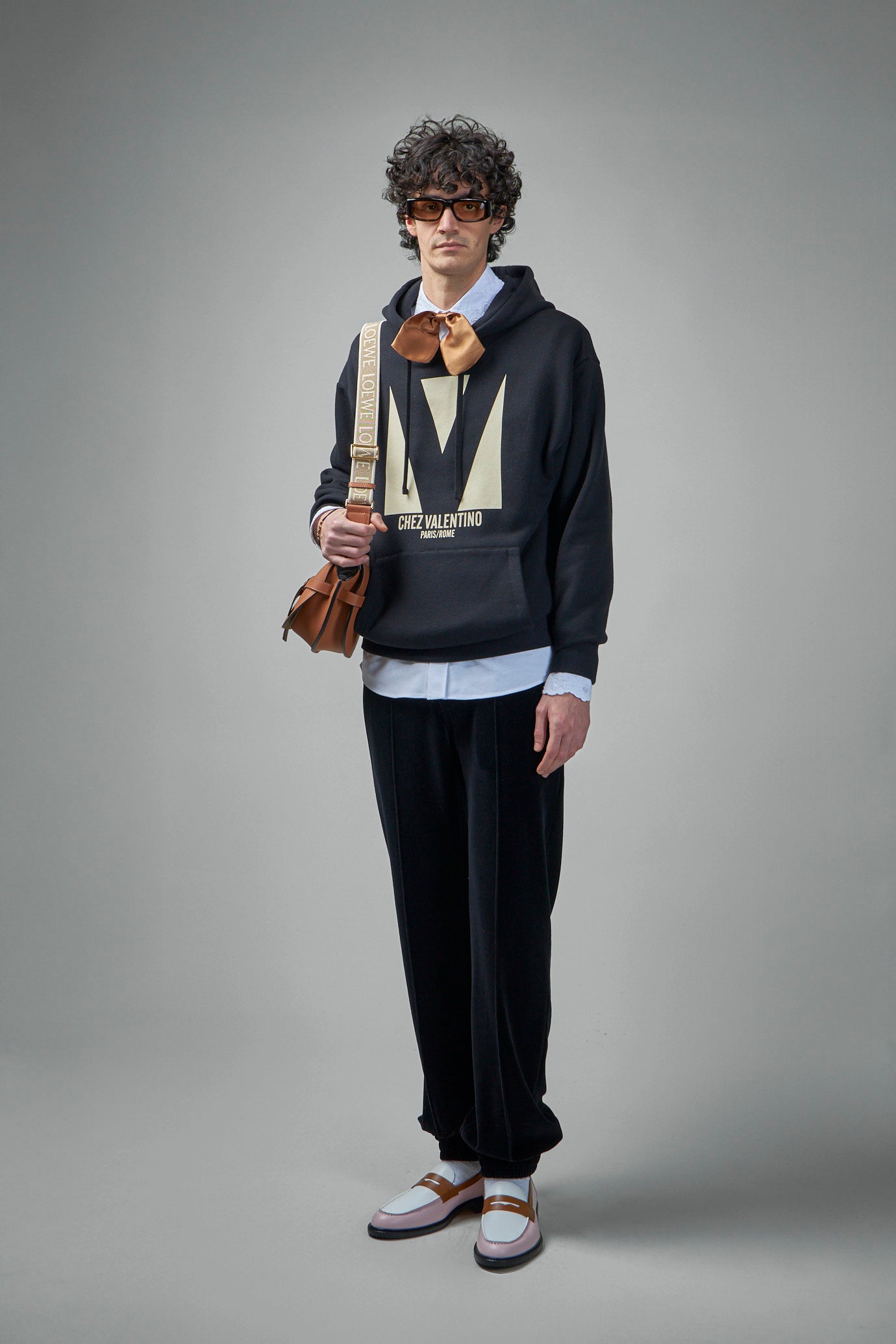 Cotton Hooded Sweatshirt with Chez Valentino Print