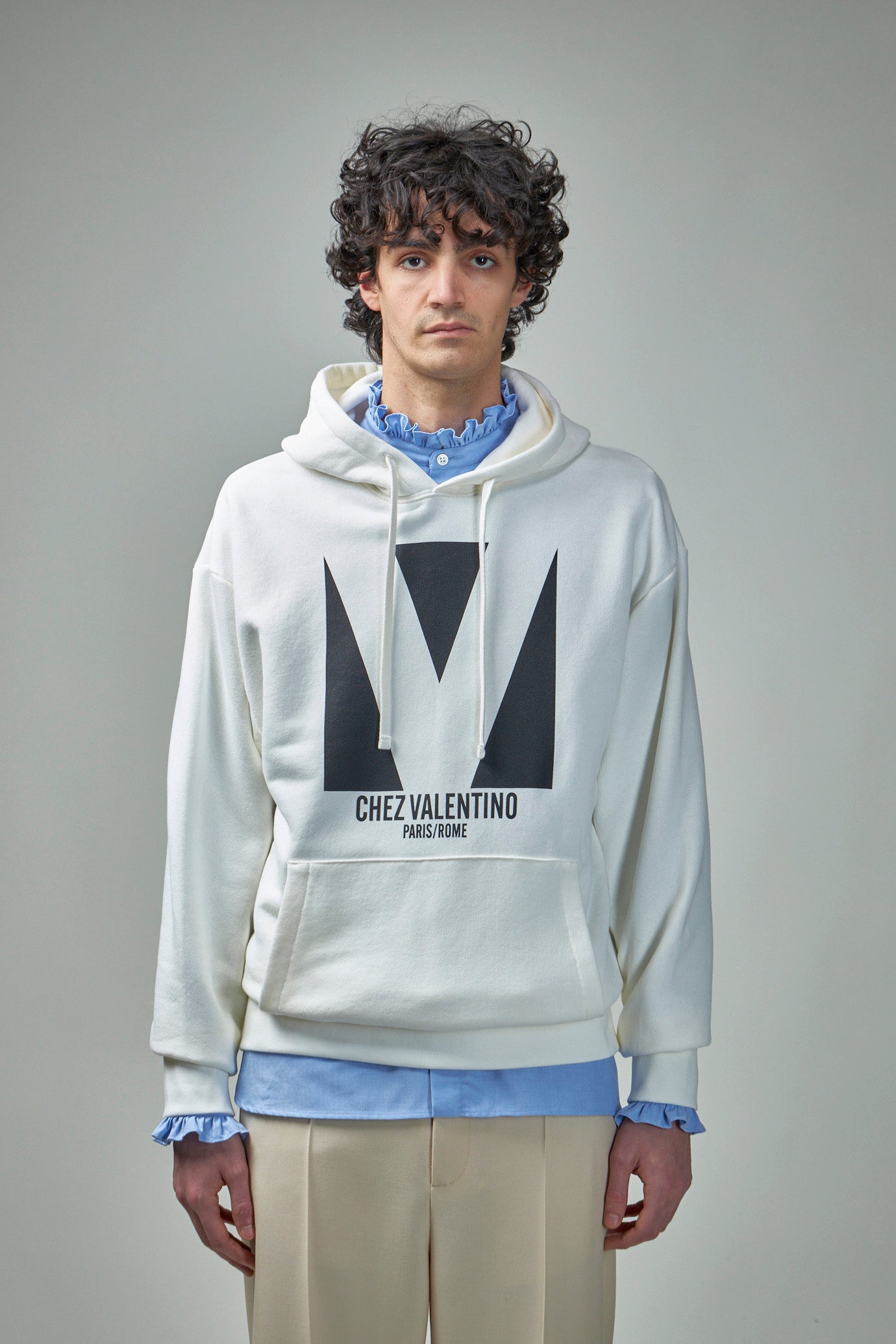 Cotton Hooded Sweatshirt with Chez Valentino Print