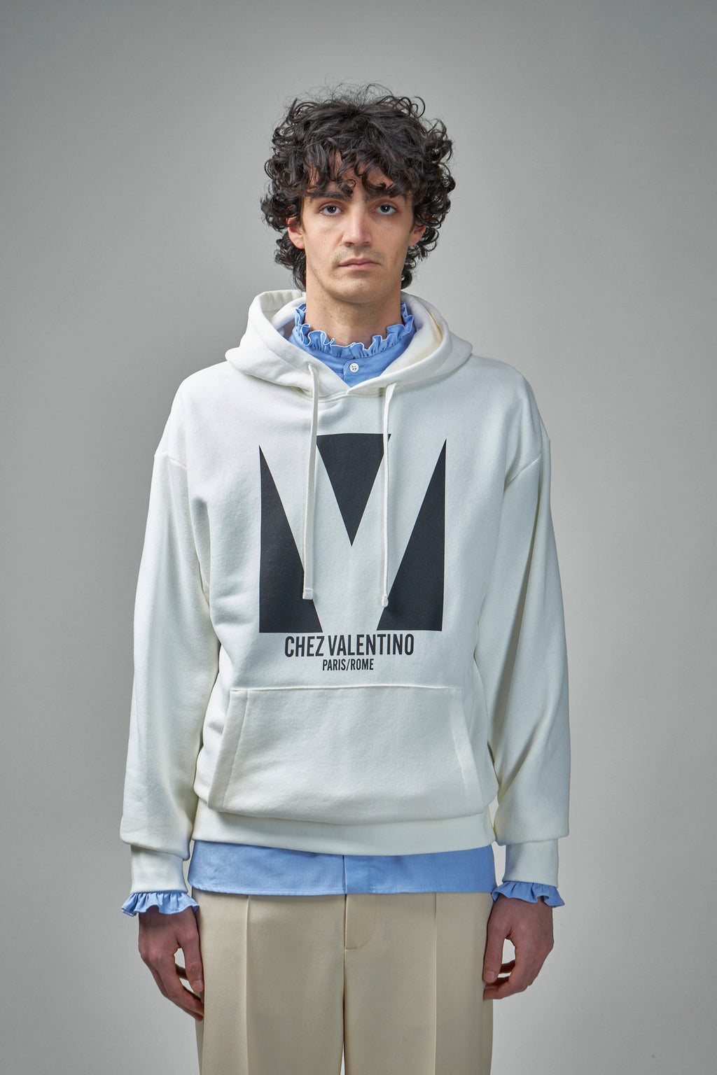 Cotton Hooded Sweatshirt with Chez Valentino Print
