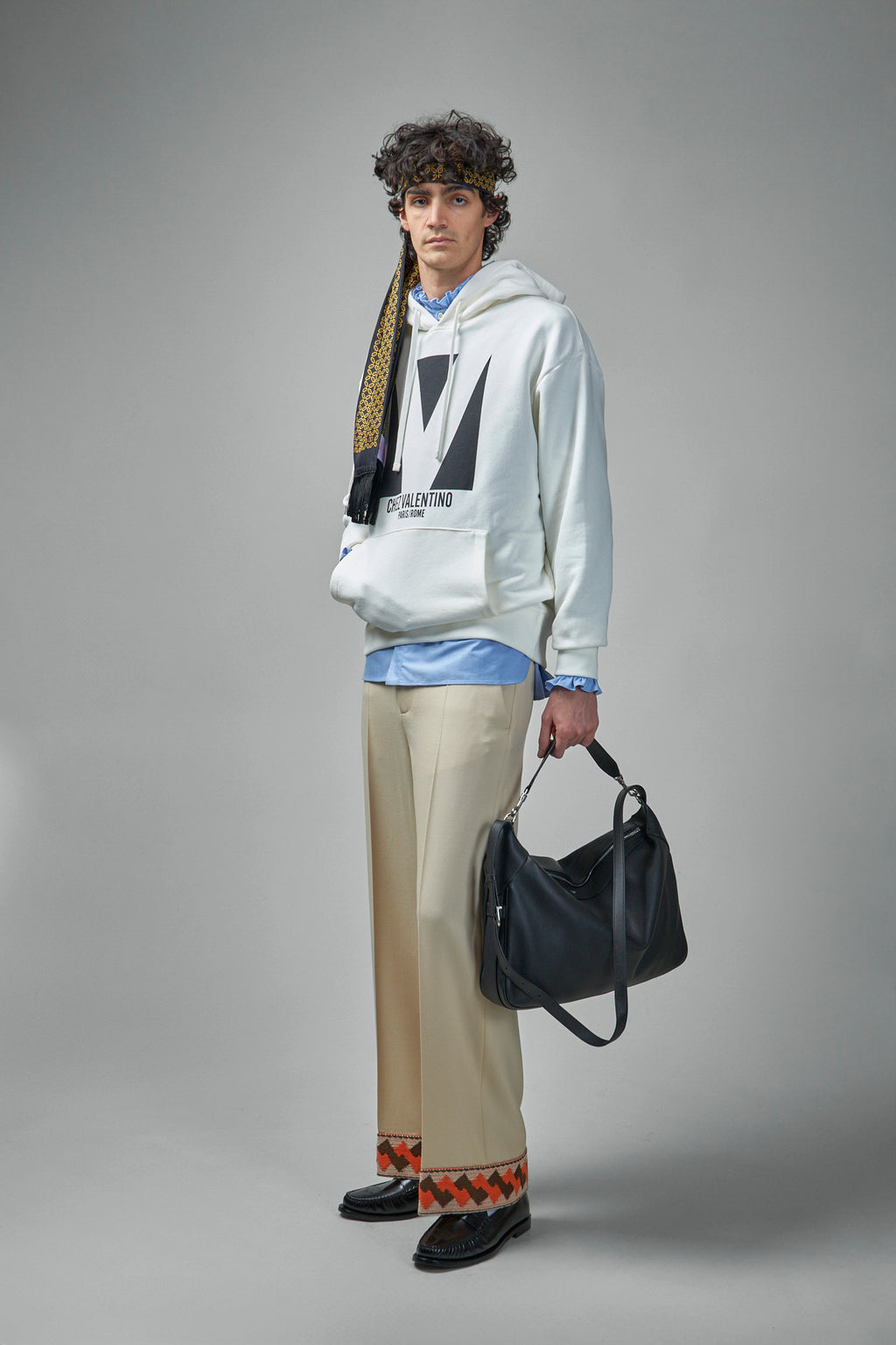 Cotton Hooded Sweatshirt with Chez Valentino Print