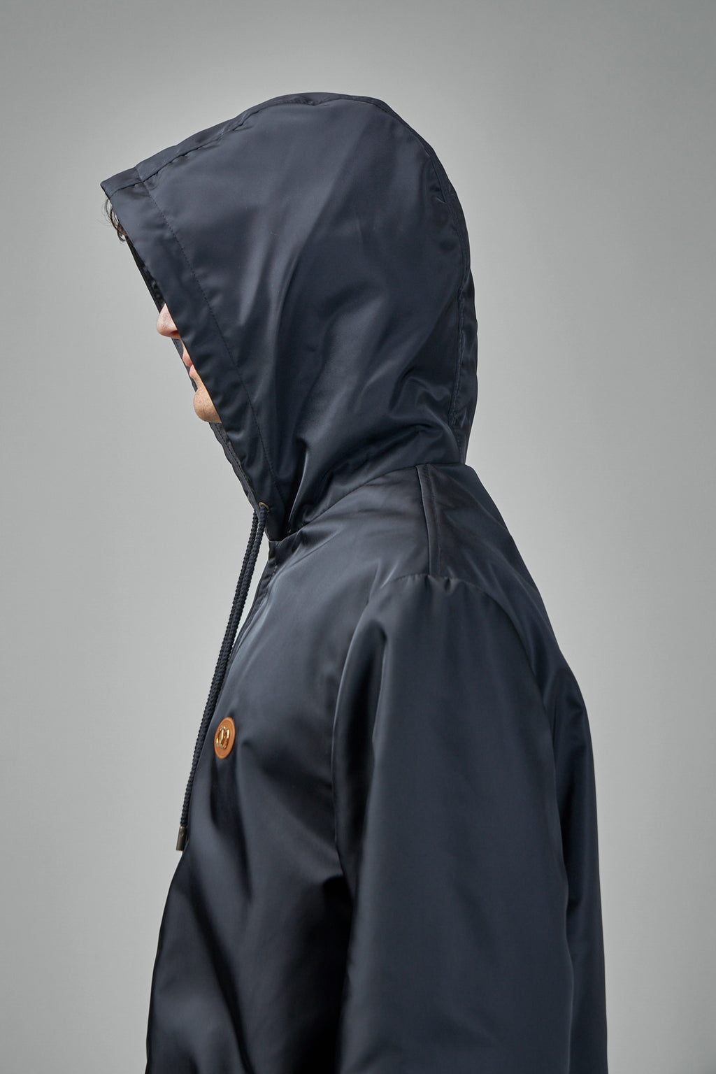 Nylon Hooded Windbreaker with V-Logo Patch