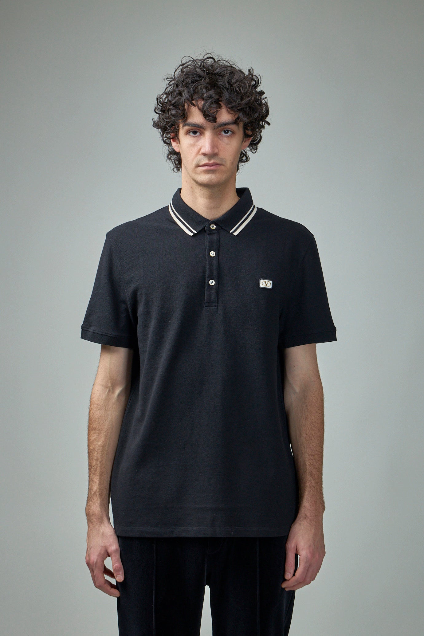 Cotton Piqué Polo Shirt with V-Logo Patch