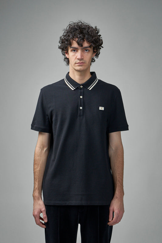 Cotton Piqué Polo Shirt with V-Logo Patch