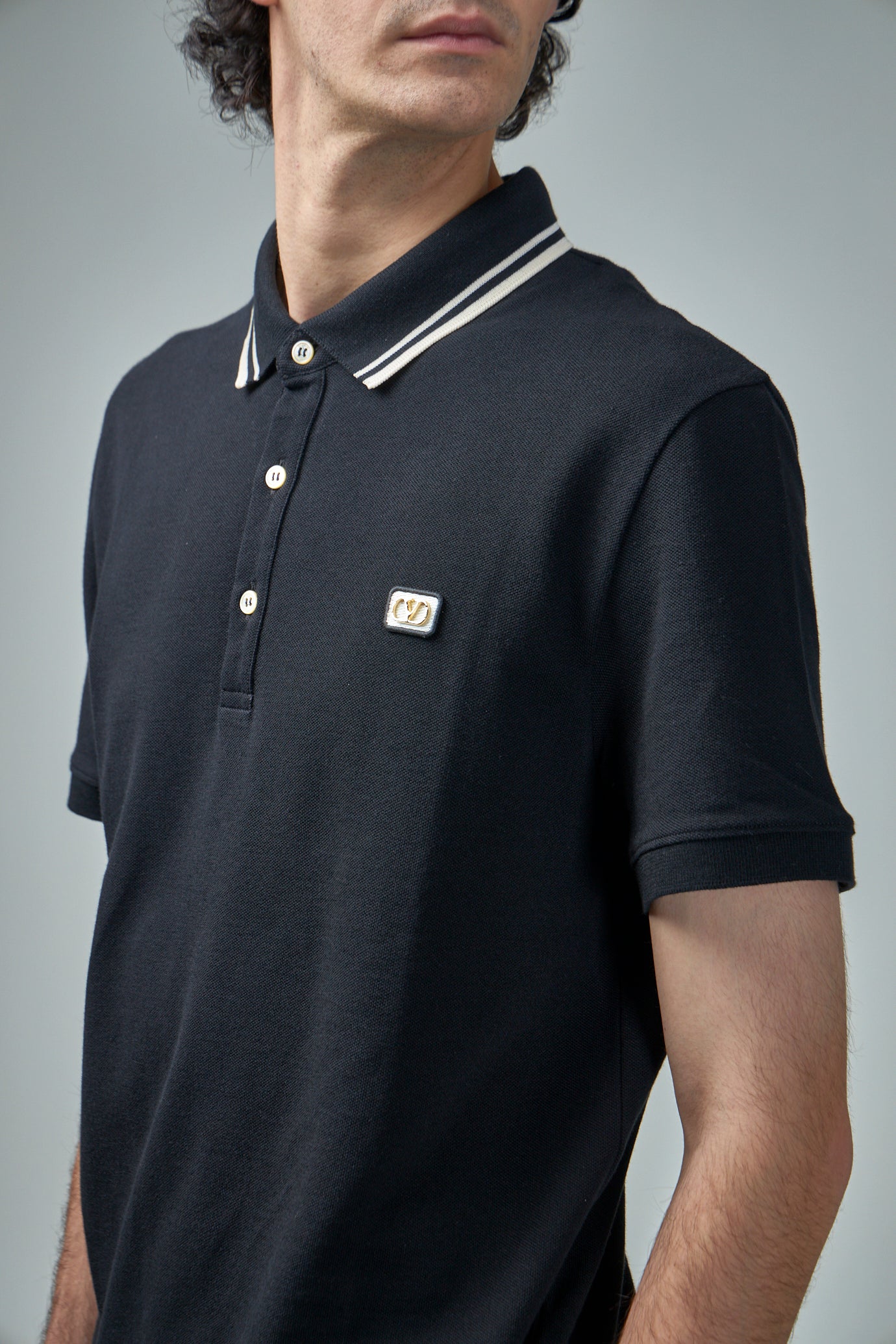 Cotton Piqué Polo Shirt with V-Logo Patch