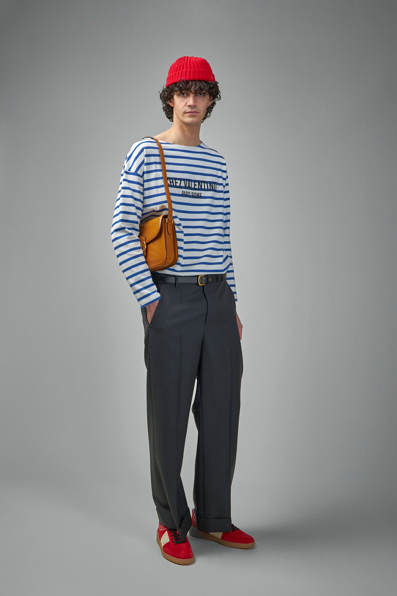 Long-Sleeved Cotton T-Shirt with Chez Valentino Print