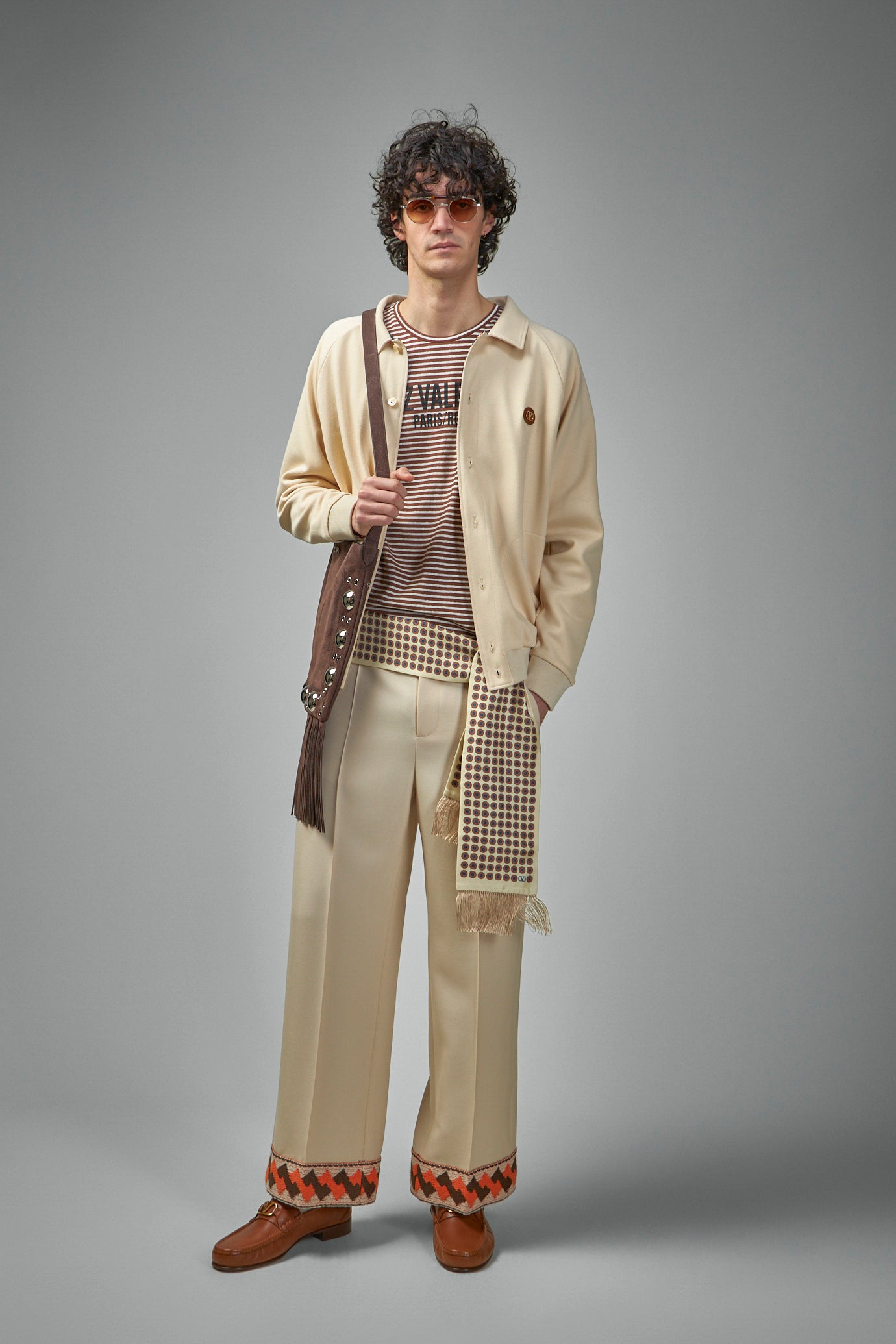 Striped Cotton T-Shirt with Chez Valentino Print