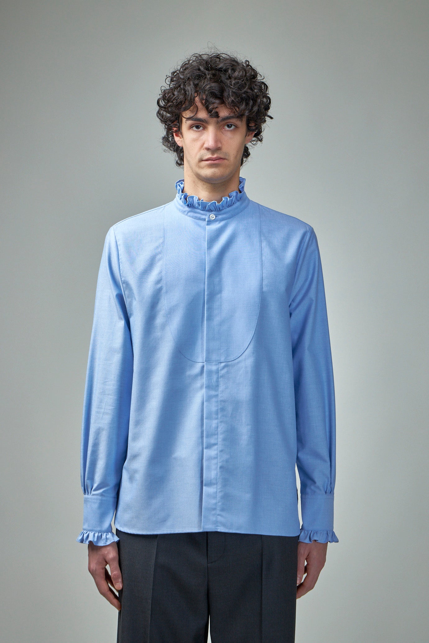 Cotton Shirt with Plastron and Ruffles