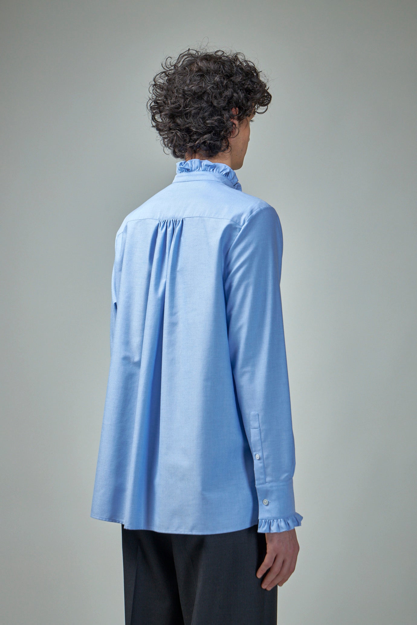 Cotton Shirt with Plastron and Ruffles