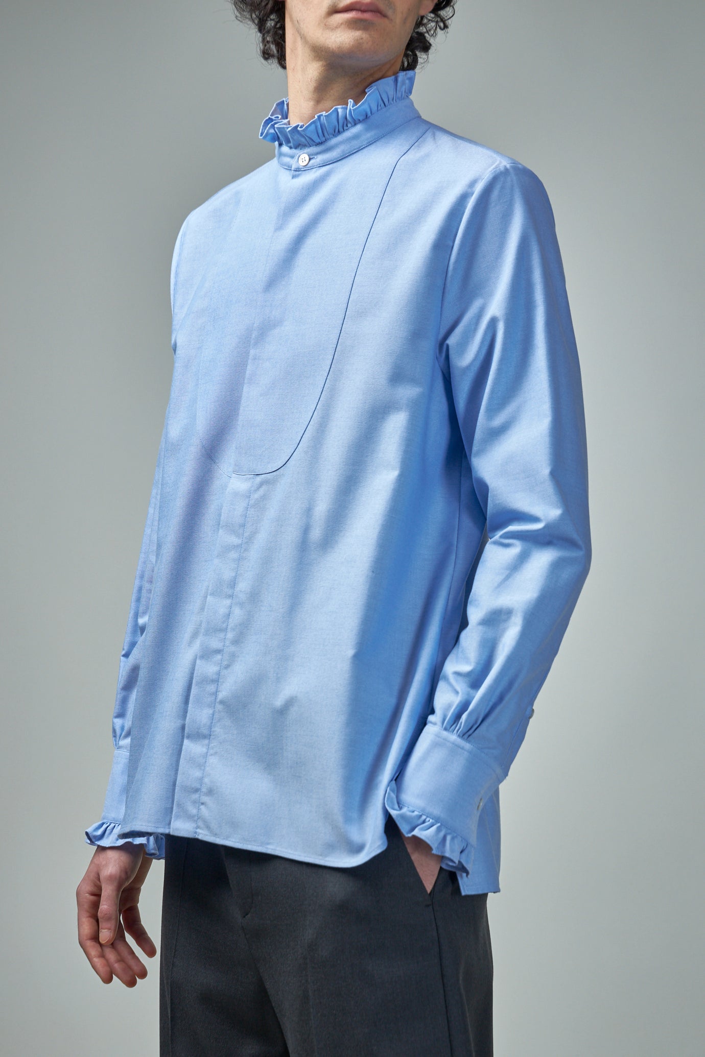 Cotton Shirt with Plastron and Ruffles