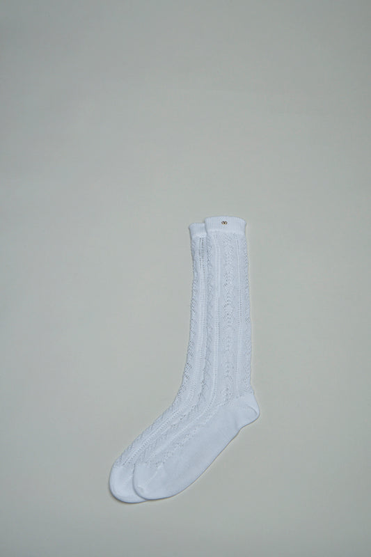 Perforated Cotton Socks with V-Logo