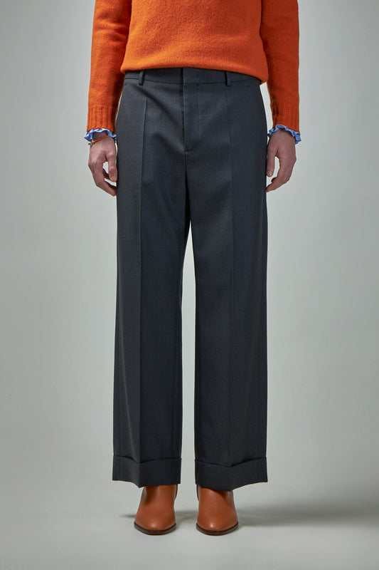 Wool Gabardine Pants with Turn-Ups