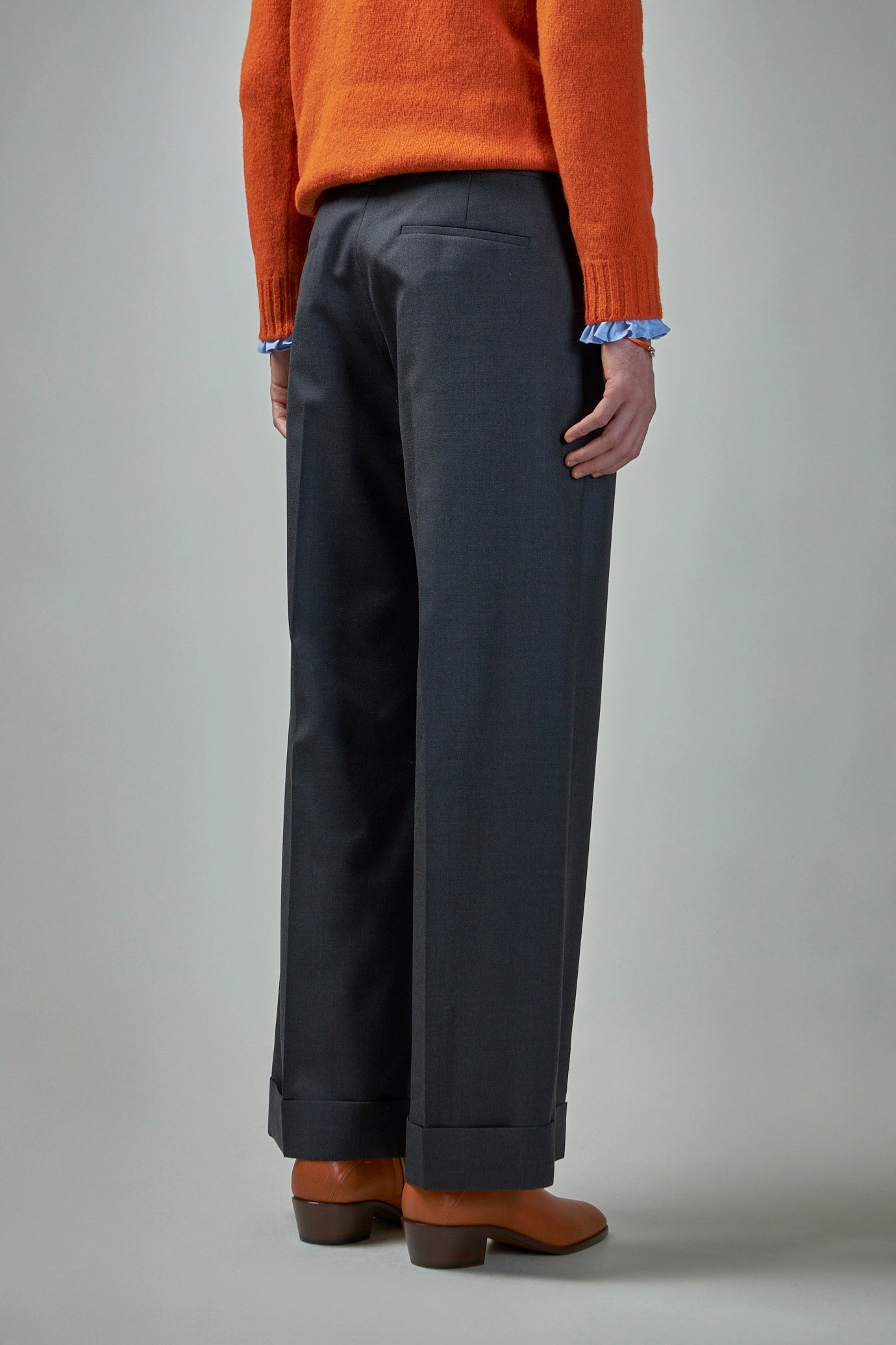 Wool Gabardine Pants with Turn-Ups