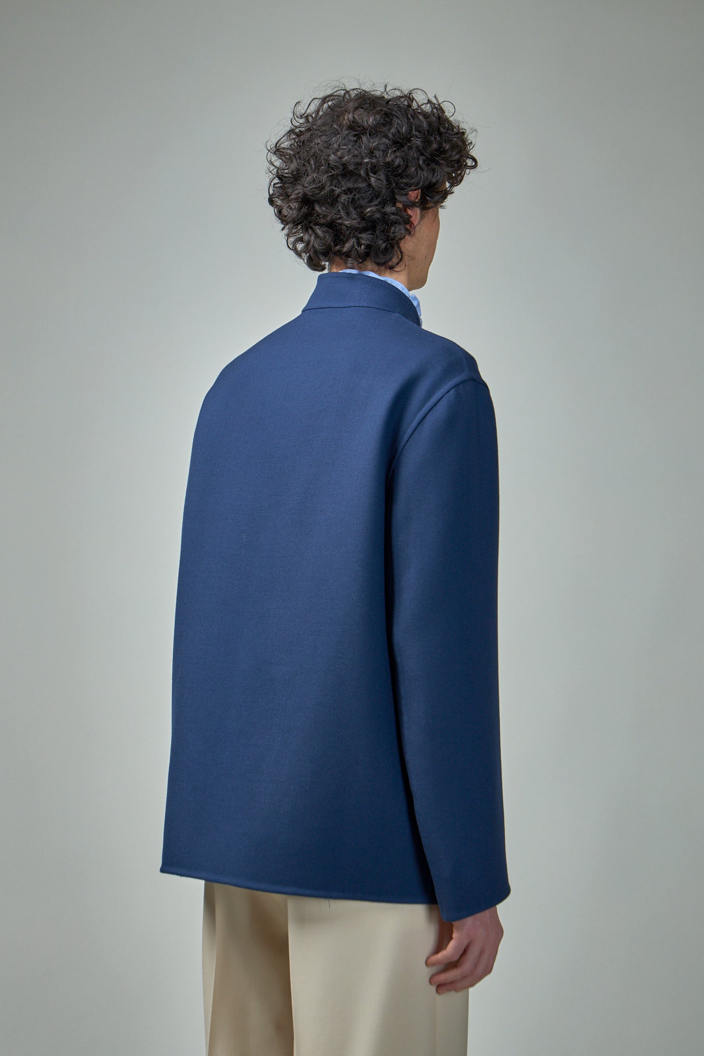 Double Wool Jacket with Mandarin Collar