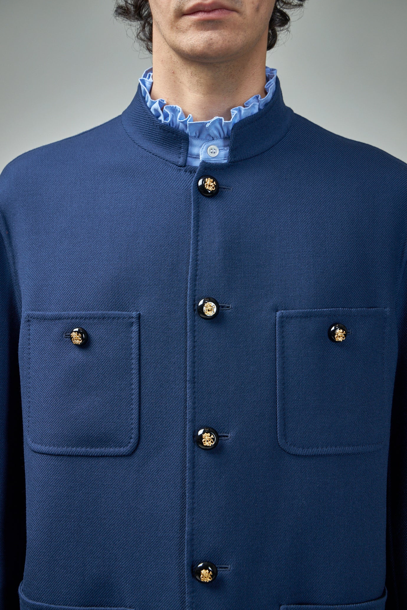 Double Wool Jacket with Mandarin Collar