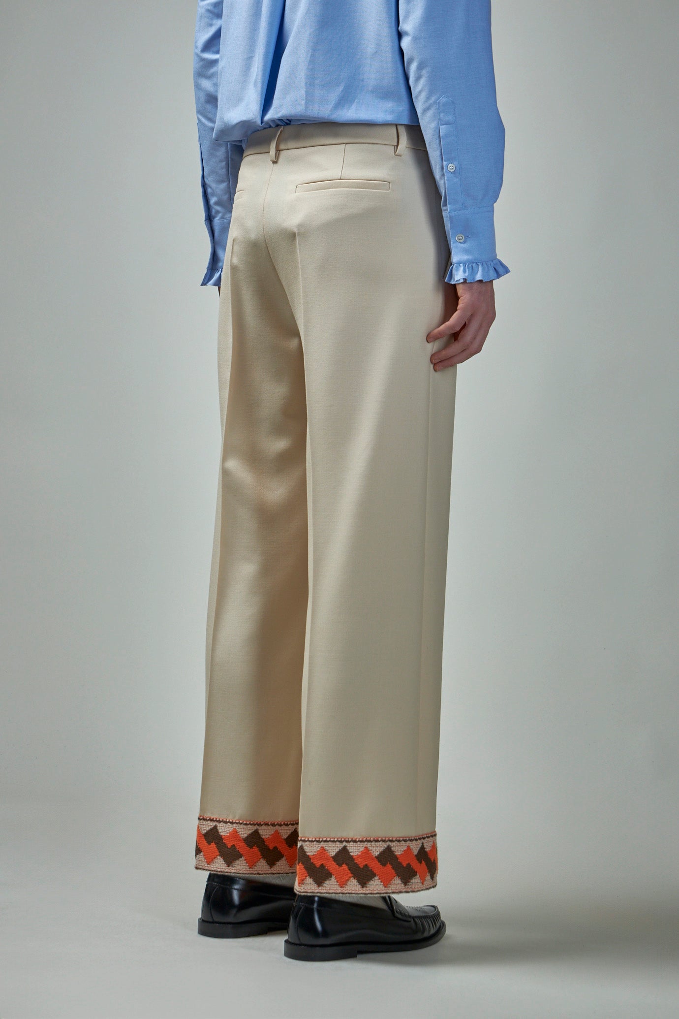 Wool Gabardine Trousers with Jacquard Hem