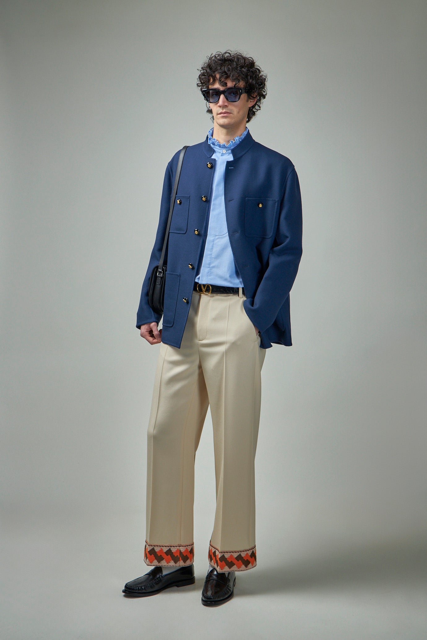 Wool Gabardine Trousers with Jacquard Hem