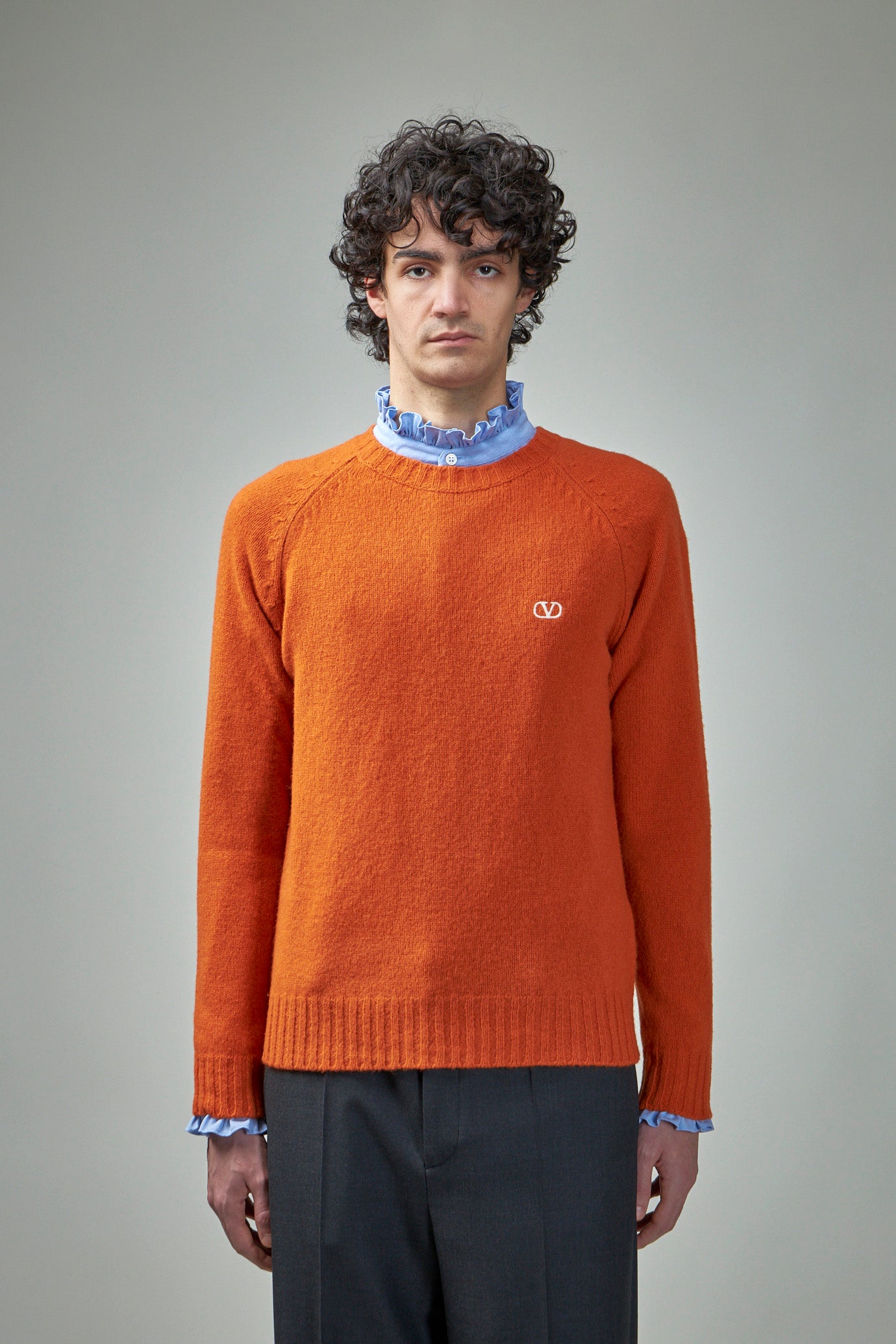 Shetland Wool Crewneck Jumper with Vlogo Embroidery